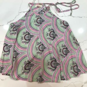 🆕Elan Beach Flare Flowy Top Retro Green Print